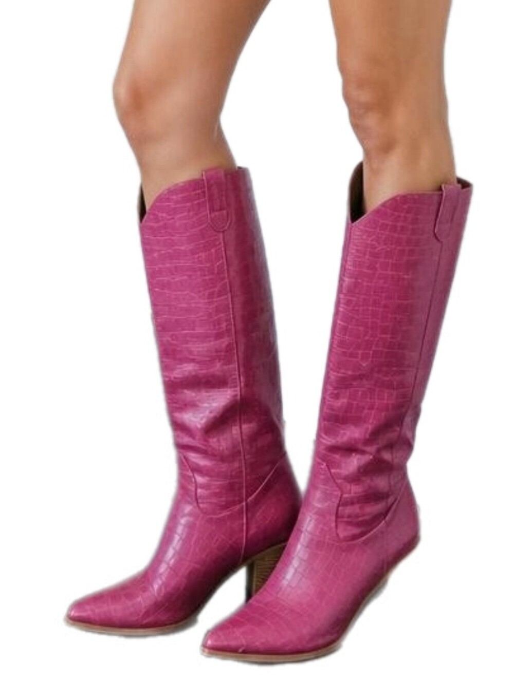 Journee Collection Therese Pink Croc Embossed Knee High Western Boots Size 12 XW